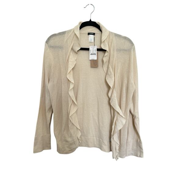 J.Crew Size L beige open-front ruffled cardigan. lightweight knit sweater - Picture 2 of 5
